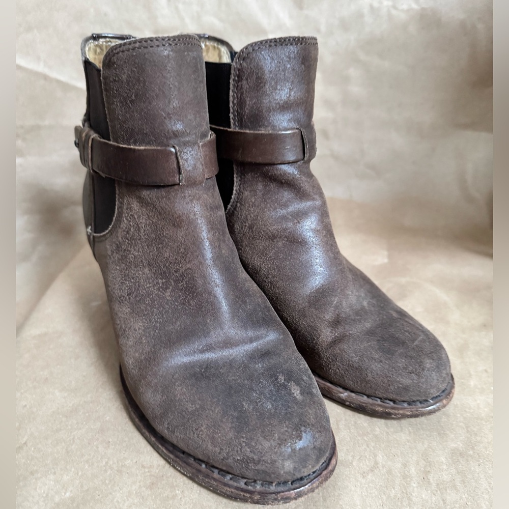 Rag & Bone Durham Chelsea Dark Brown Brushed Leather Buckle 2” Heel Ankle Boot 6